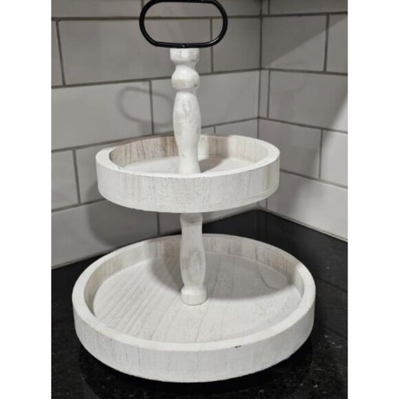 2 Tier Tray Rustic Cake Stand Farmhouse Kitchen Decor Centerpiece, Farmhouse - Picture 1 of 2